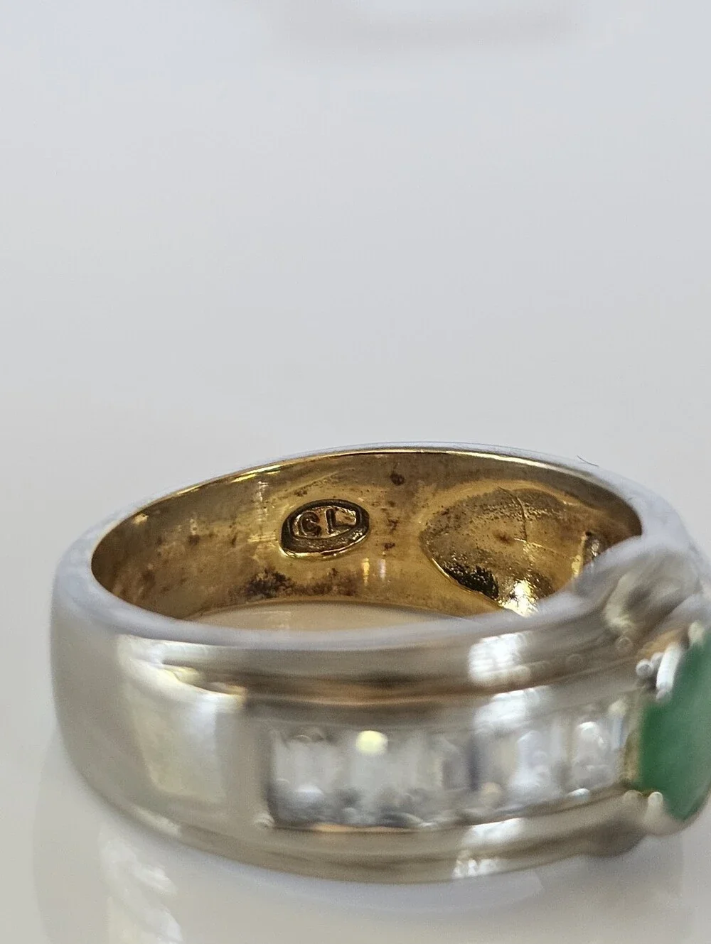 Vintage Claim Whitman Two-Tone 925 Sterling Silver Emerald Ring Size 6!